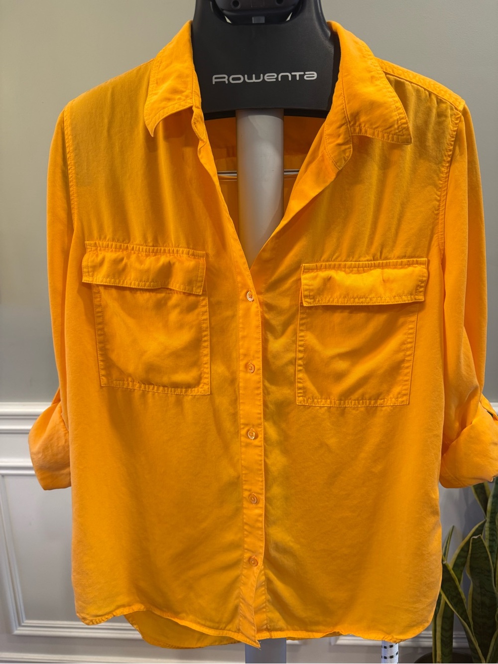 Aritzia Babaton DivineDrape Tencel Utility Button Down Shirt Orange M